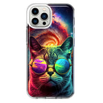 Apple iPhone 12 Pro Neon Rainbow Galaxy Cat Hybrid Protective Phone Case Cover