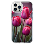 Apple iPhone 12 Pro Pink Tulip Flowers Floral Hybrid Protective Phone Case Cover