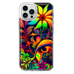 Apple iPhone 12 Pro Neon Rainbow Psychedelic Trippy Hippie Daisy Flowers Hybrid Protective Phone Case Cover