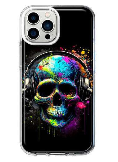 Apple iPhone 11 Pro Max Fantasy Skull Headphone Colorful Pop Art Hybrid Protective Phone Case Cover