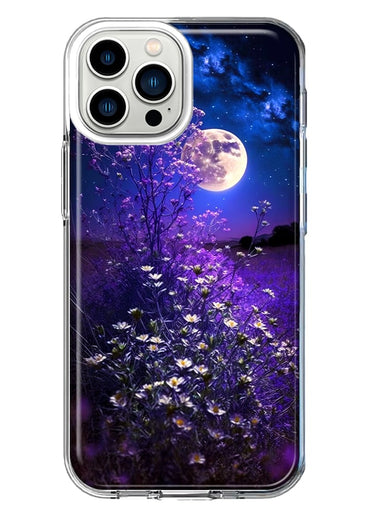 Apple iPhone 12 Pro Max Spring Moon Night Lavender Flowers Floral Hybrid Protective Phone Case Cover