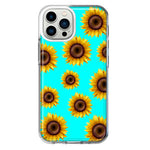 Apple iPhone 12 Pro Yellow Sunflowers Polkadot on Turquoise Teal Double Layer Phone Case Cover