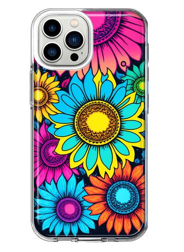 Apple iPhone 12 Pro Vintage Colorful Abstract Sunflowers Floral Double Layer Phone Case Cover