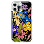 Apple iPhone 11 Pro Max Blue Yellow Vintage Spring Wild Flowers Floral Hybrid Protective Phone Case Cover
