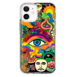 Apple iPhone 12 Neon Rainbow Psychedelic Trippy Hippie Multiple Eyes Hybrid Protective Phone Case Cover