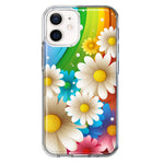 Apple iPhone 12 Colorful Rainbow Daisies Blue Pink White Green Double Layer Phone Case Cover