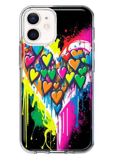 Apple iPhone 12 Colorful Rainbow Hearts Love Graffiti Painting Hybrid Protective Phone Case Cover
