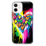 Apple iPhone 12 Colorful Rainbow Hearts Love Graffiti Painting Hybrid Protective Phone Case Cover