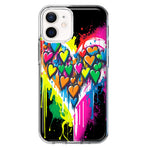 Apple iPhone 12 Mini Colorful Rainbow Hearts Love Graffiti Painting Hybrid Protective Phone Case Cover