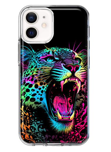 Apple iPhone 12 Neon Rainbow Glow Colorful Leopard Hybrid Protective Phone Case Cover