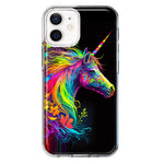Apple iPhone 12 Neon Rainbow Glow Unicorn Floral Hybrid Protective Phone Case Cover