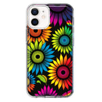 Apple iPhone 12 Neon Rainbow Glow Sunflowers Colorful Floral Pink Purple Double Layer Phone Case Cover