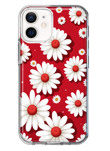 Apple iPhone 12 Cute White Red Daisies Polkadots Double Layer Phone Case Cover