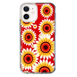 Apple iPhone 12 Yellow Sunflowers Polkadot on Red Double Layer Phone Case Cover