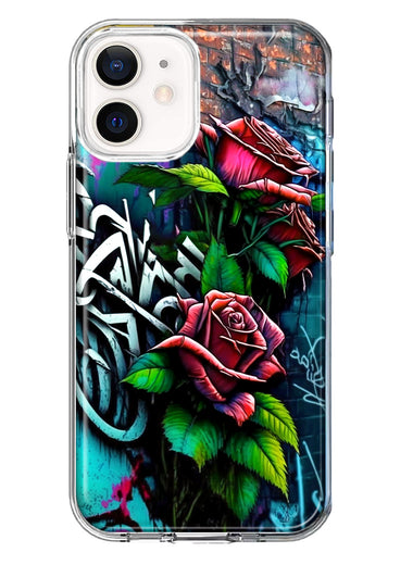 Apple iPhone 12 Red Roses Graffiti Painting Art Hybrid Protective Phone Case Cover