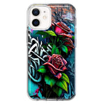 Apple iPhone 12 Mini Red Roses Graffiti Painting Art Hybrid Protective Phone Case Cover