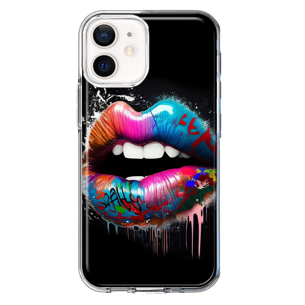 Colorful Lip Graffiti Painting Art Design iPhone 12 Case - Protect