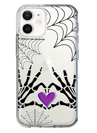 Apple iPhone 12 Halloween Skeleton Heart Hands Spooky Spider Web Hybrid Protective Phone Case Cover