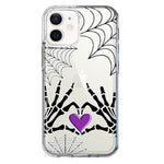 Apple iPhone 12 Halloween Skeleton Heart Hands Spooky Spider Web Hybrid Protective Phone Case Cover