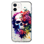 Apple iPhone 12 Fantasy Skull Red Purple Roses Hybrid Protective Phone Case Cover