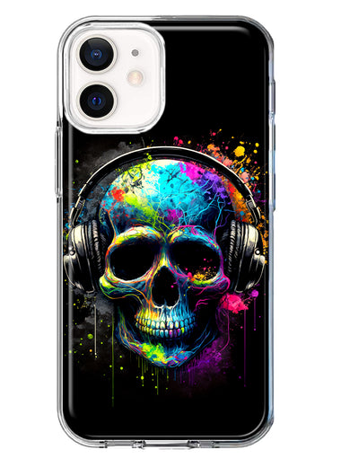 Apple iPhone 12 Fantasy Skull Headphone Colorful Pop Art Hybrid Protective Phone Case Cover