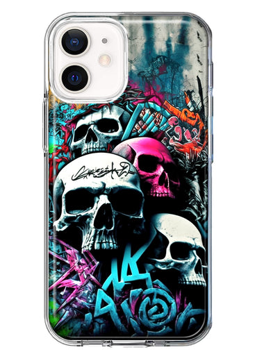 Apple iPhone 12 Skulls Graffiti Painting Art Hybrid Protective Phone Case Cover
