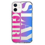 Apple iPhone 12 Pink Blue Clear Funny Text Quote Slay Girl Hybrid Protective Phone Case Cover