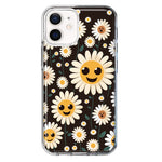 Apple iPhone 12 Cute Smiley Face White Daisies Double Layer Phone Case Cover