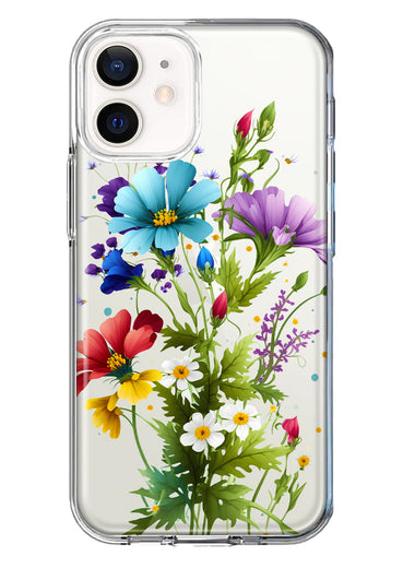 Apple iPhone 12 Purple Yellow Red Spring Flowers Floral Hybrid Protective Phone Case Cover