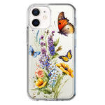 Apple iPhone 12 Yellow Purple Spring Flowers Butterflies Floral Hybrid Protective Phone Case Cover