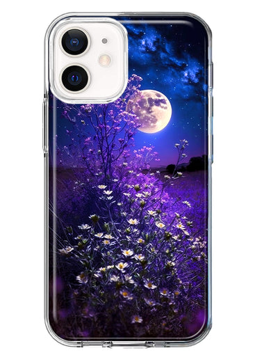 Apple iPhone 12 Spring Moon Night Lavender Flowers Floral Hybrid Protective Phone Case Cover