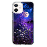 Apple iPhone 12 Spring Moon Night Lavender Flowers Floral Hybrid Protective Phone Case Cover