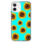 Apple iPhone 12 Yellow Sunflowers Polkadot on Turquoise Teal Double Layer Phone Case Cover