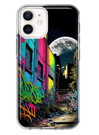 Apple iPhone 12 Mini Urban City Full Moon Graffiti Painting Art Hybrid Protective Phone Case Cover