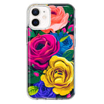 Apple iPhone 12 Vintage Pastel Abstract Colorful Pink Yellow Blue Roses Double Layer Phone Case Cover