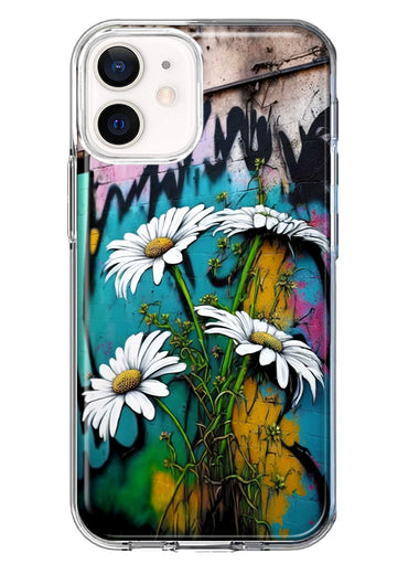 Apple iPhone 12 White Daisies Graffiti Wall Art Painting Hybrid Protective Phone Case Cover