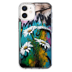 Apple iPhone 12 White Daisies Graffiti Wall Art Painting Hybrid Protective Phone Case Cover