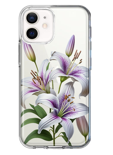 Apple iPhone 12 White Lavender Lily Purple Flowers Floral Hybrid Protective Phone Case Cover