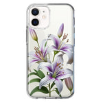 Apple iPhone 12 Mini White Lavender Lily Purple Flowers Floral Hybrid Protective Phone Case Cover