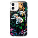 Apple iPhone 12 Mini White Roses Graffiti Wall Art Painting Hybrid Protective Phone Case Cover