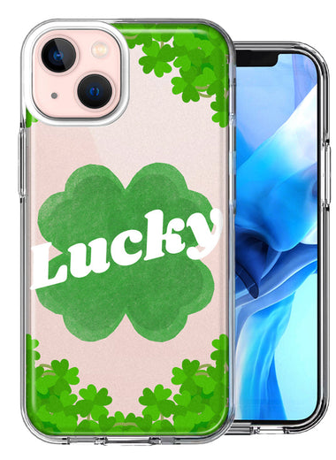 Apple iPhone 14 Lucky St Patrick's Day Shamrock Green Clovers Design Double Layer Phone Case Cover