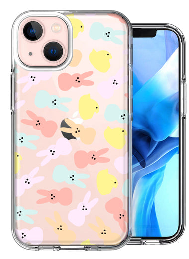 Apple iPhone 14 Plus Pastel Easter Polkadots Bunny Chick Candies Design Double Layer Phone Case Cover