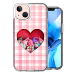 Apple iPhone 15 Plus Valentine's Day Garden Gnomes Heart Love Pink Plaid Design Double Layer Phone Case Cover
