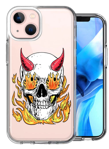 Apple iPhone 13 Flaming Devil Skull Design Double Layer Phone Case Cover