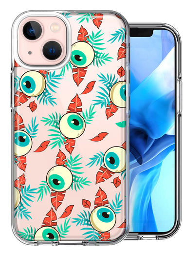 Apple iPhone 13 Mini Halloween Tropical Eyeballs Design Double Layer Phone Case Cover