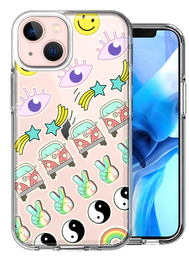 Apple iPhone 13 70's Yin Yang Peace Hippie Stars Design Double Layer Phone Case Cover