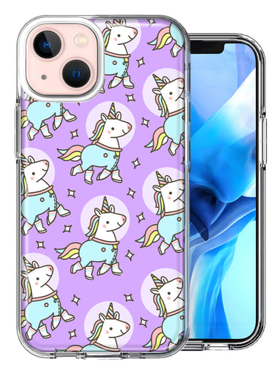 Apple iPhone 13 Cute Unicorn Purple Design Double Layer Phone Case Cover