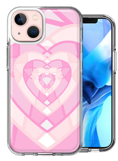 Apple iPhone 13 Mini Pink Gem Hearts Design Double Layer Phone Case Cover