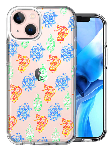 Apple iPhone 13 Mini Snakes Skulls Roses Design Double Layer Phone Case Cover