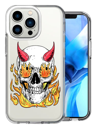 Apple iPhone 13 Pro Flaming Devil Skull Design Double Layer Phone Case Cover